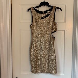 Anina Gold Sequin Cut Out Bodycon Dress